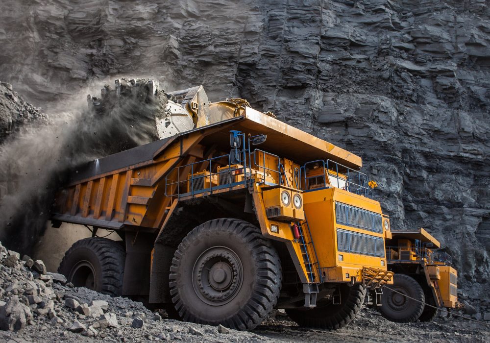 mining truck in a coal mine loading coal